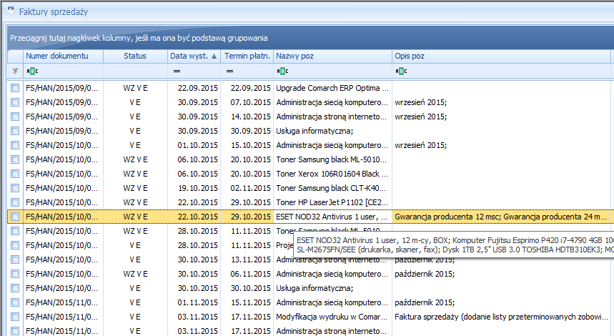 Nazwy i opisy towarów oraz usług — rzeczywisty widok dodatku w Comarch ERP Optima, zdjęcie 2