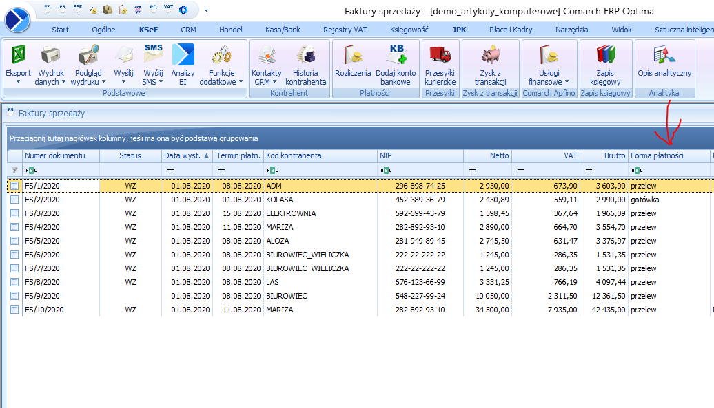 Faktury sprzedaży — rzeczywisty widok dodatku w Comarch ERP Optima, zdjęcie 2