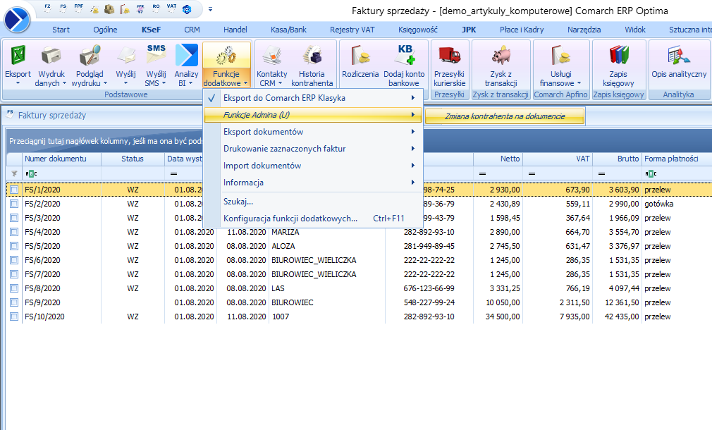 Seryjna zmiana kontrahenta — rzeczywisty widok dodatku w Comarch ERP Optima, zdjęcie 1
