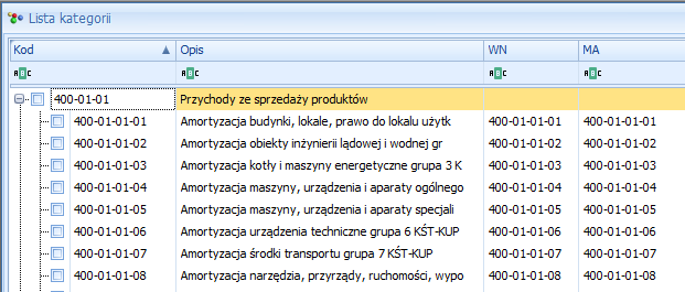 Kategorie na podstawie planu kont — rzeczywisty widok dodatku w Comarch ERP Optima, zdjęcie 4