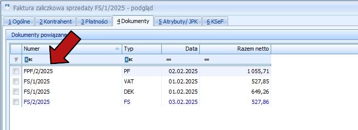 Numer powiązanej proformy — rzeczywisty widok dodatku w Comarch ERP Optima, zdjęcie 2