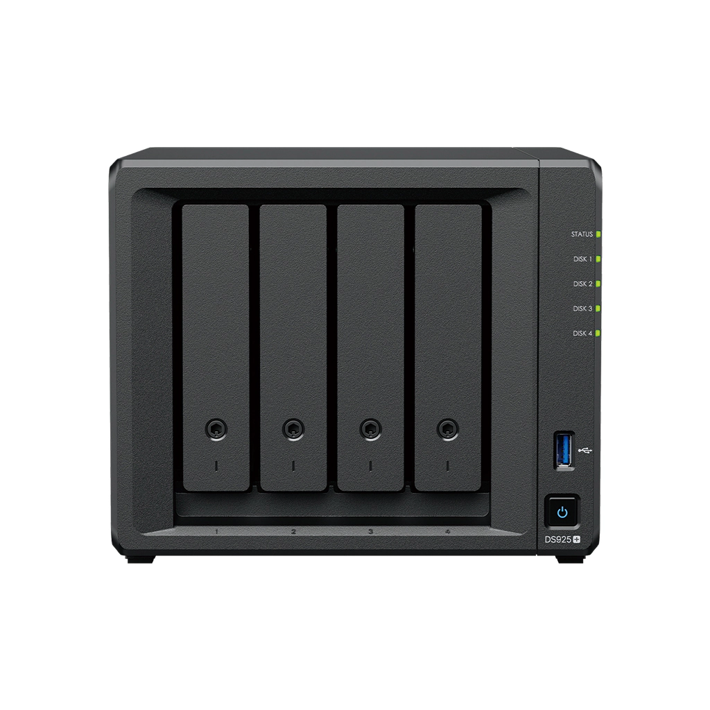 Synology DS925+ z czterema zatokami dyskowymi — widok z przodu